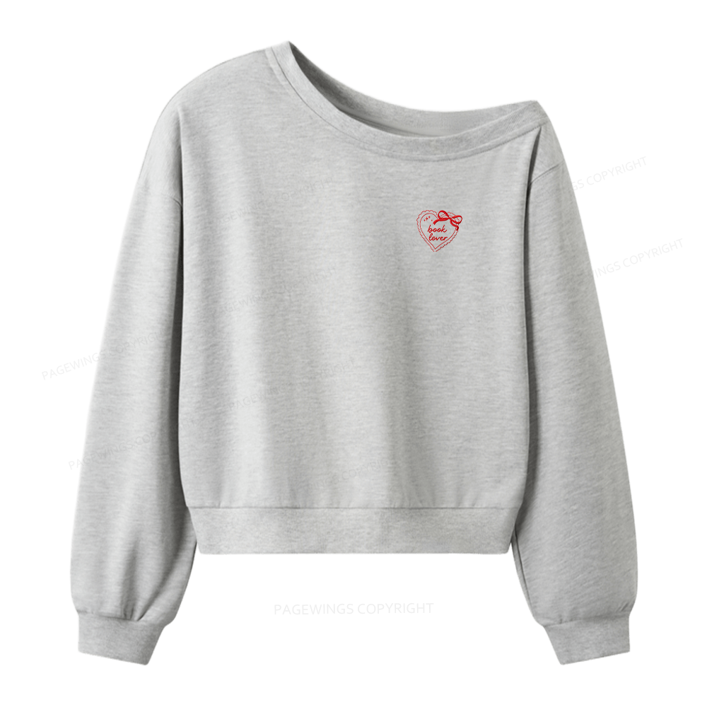 Pagewings Embroidered Book Lover Women Off Shoulder Sweatshirt