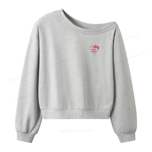 Pagewings Embroidered Book Lover Women Off Shoulder Sweatshirt
