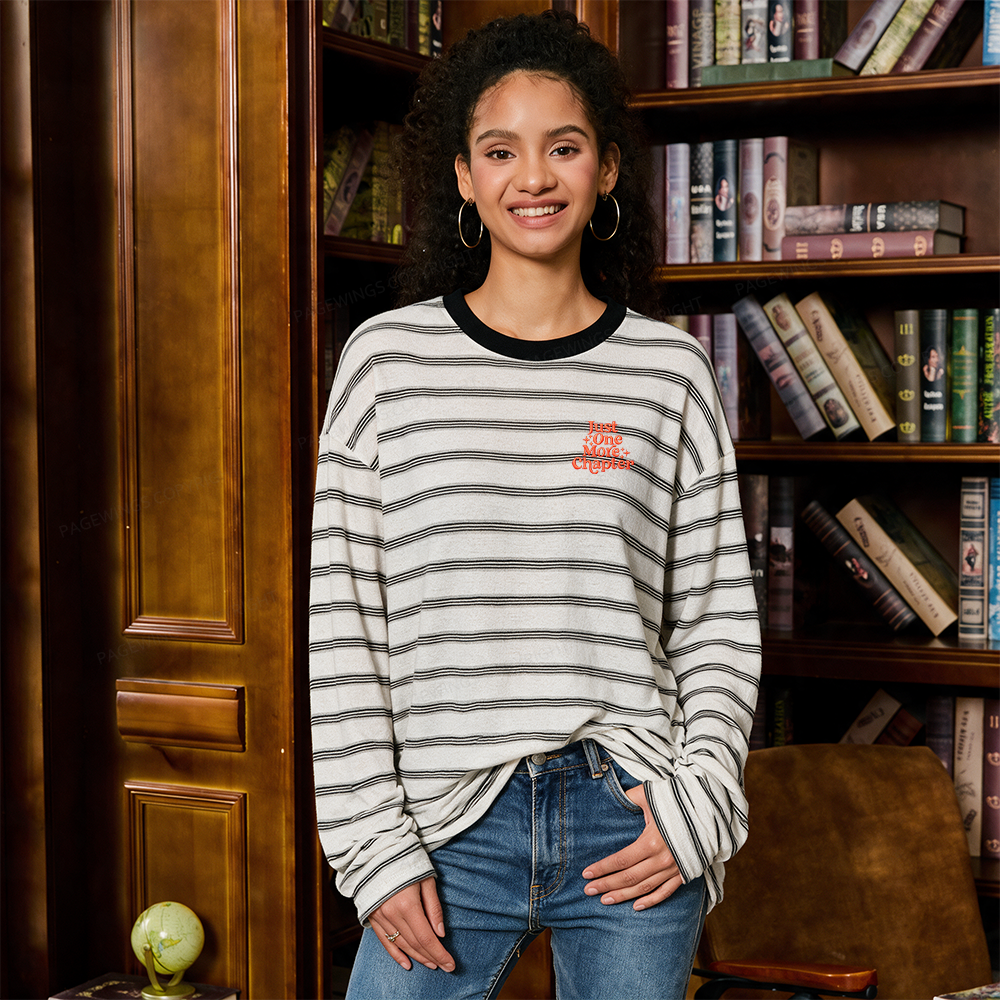 Pagewings Embroidered Just One More Chapter Unisex Striped Long Sleeve T-Shirt