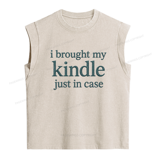 Pagewings Embroidered I Brought My Kindle Women's Washed Tank Top