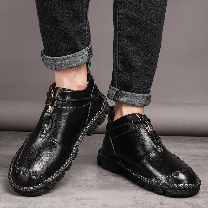 Comfymore™ Mens Hand Stitching Non-Slip Soft Sole Genuine Leather Ankle Chukka Boots