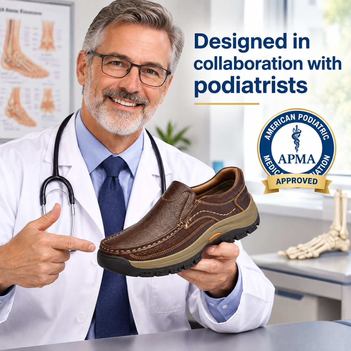 Orthopedic Walk-All-Day Loafers: Wide Toe Box & Premium Arch Support - Men's Leather Casual Shoes