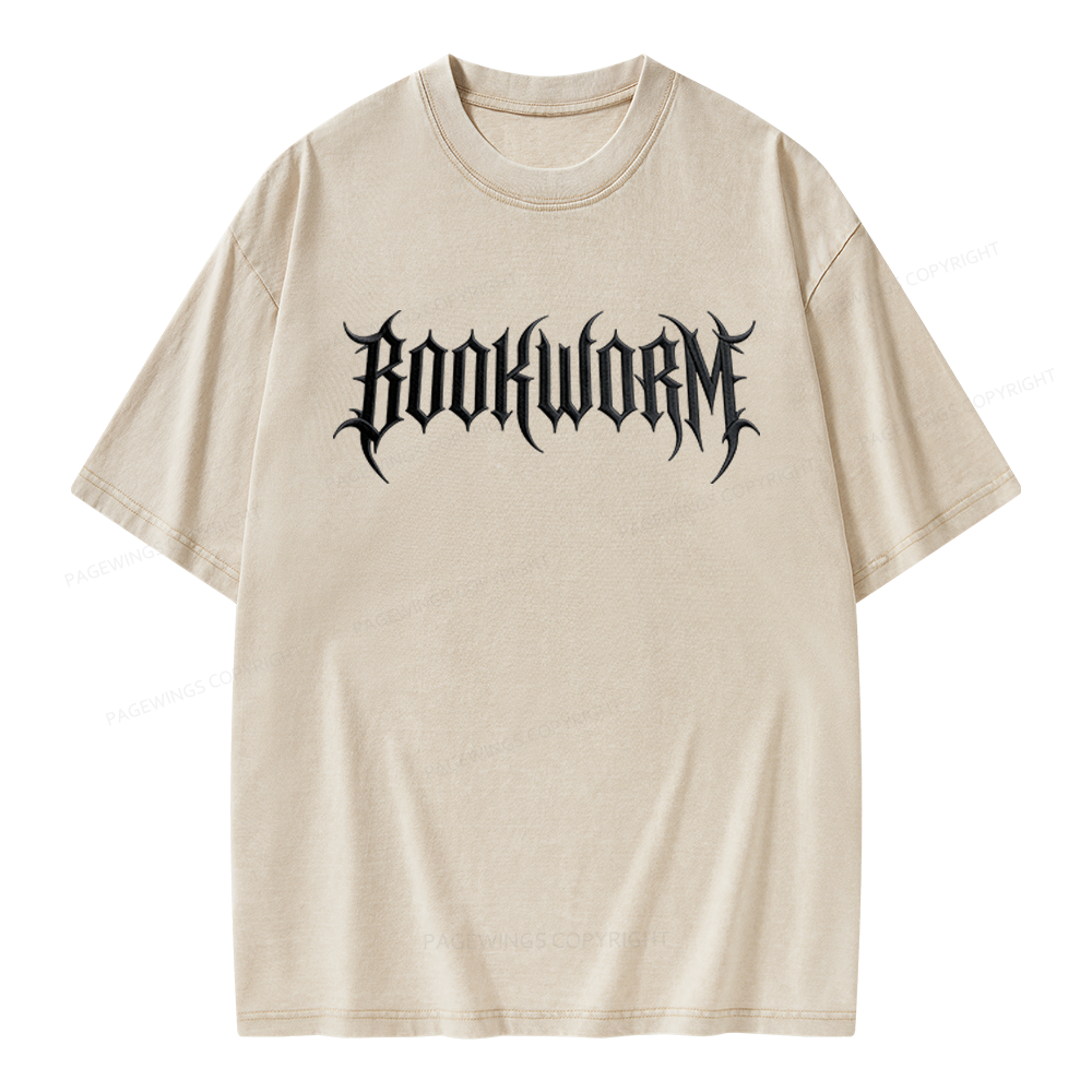 Pagewings Embroidered Bookworm Unisex Washed T-shirt