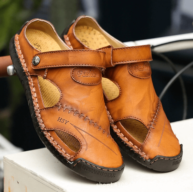 🔥Hot Sale🎁--50% OFF 🎉 Mens Casual Comfy Soft Sole Non-Slip Closed Toe Leather Sandals