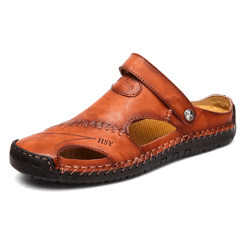🔥Hot Sale🎁--50% OFF 🎉 Mens Casual Comfy Soft Sole Non-Slip Closed Toe Leather Sandals