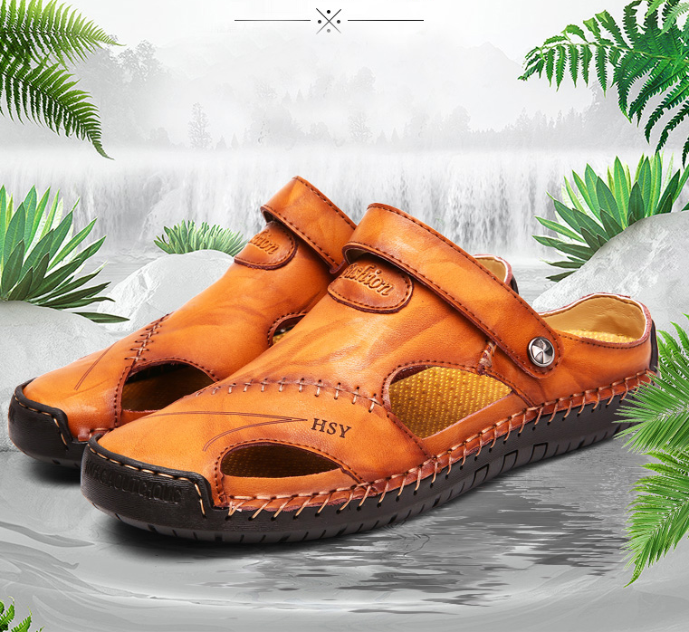 🔥Hot Sale🎁--50% OFF 🎉 Mens Casual Comfy Soft Sole Non-Slip Closed Toe Leather Sandals