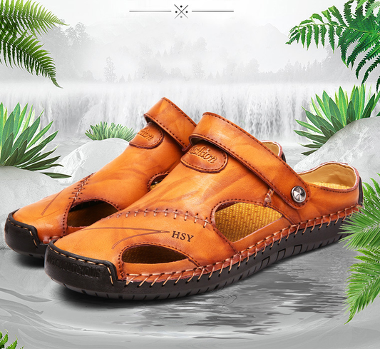 🔥Hot Sale🎁--50% OFF 🎉 Mens Casual Comfy Soft Sole Non-Slip Closed Toe Leather Sandals