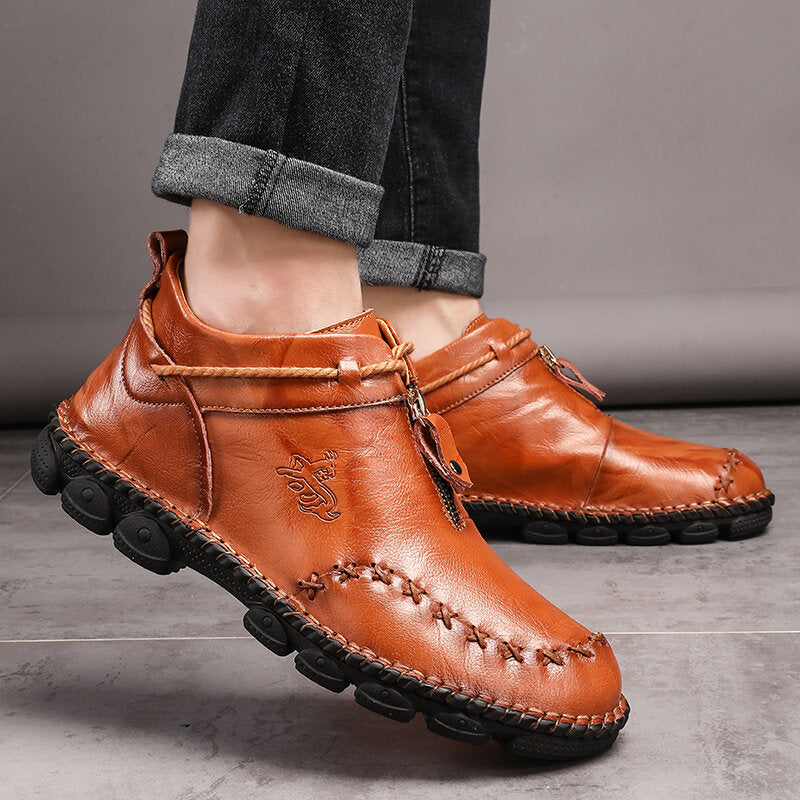 Comfymore™ Mens Hand Stitching Non-Slip Soft Sole Genuine Leather Ankle Chukka Boots