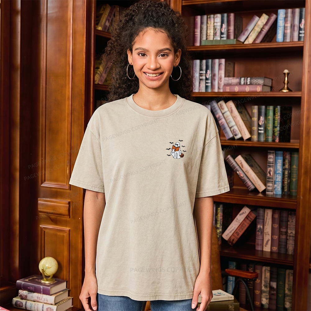 Pagewings Embroidered Book Lover Halloween Unisex Washed T-shirt