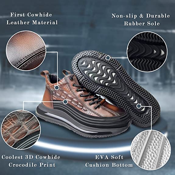 Comfymore™ Mens Crocodile Print Genuine Leather Non-slip Arch Support Casual Sneakers