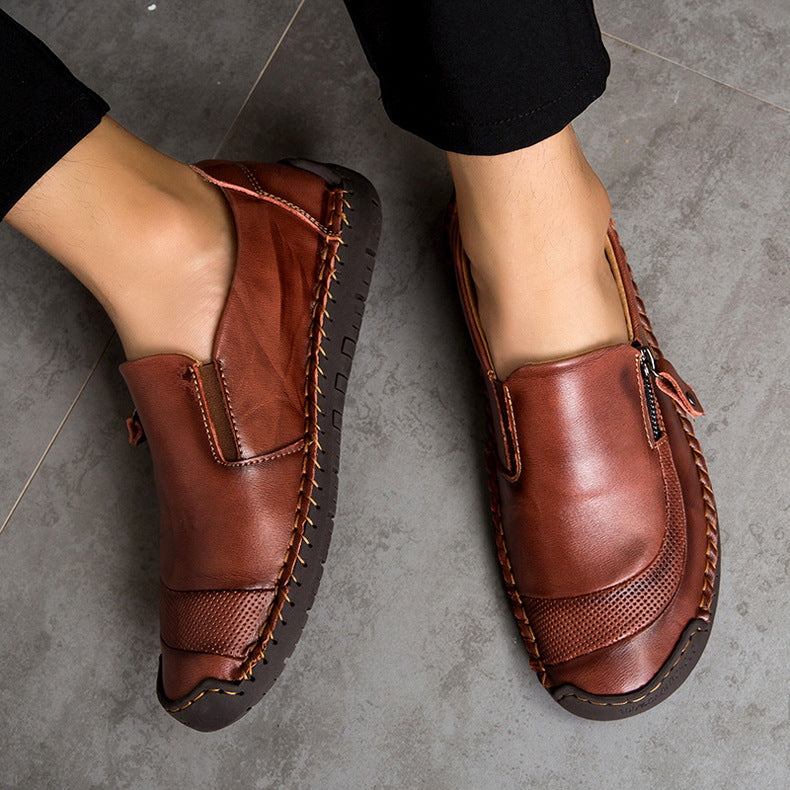 COMFYMORE™ Mens Handmade Side Zipper Casual Comfy Leather Slip On Loafers