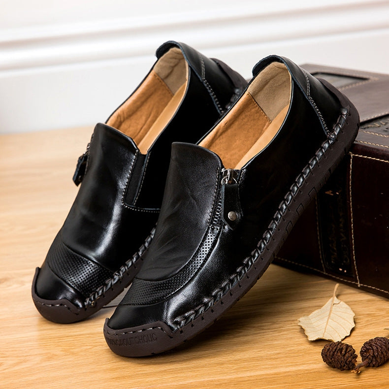 COMFYMORE™ Mens Handmade Side Zipper Casual Comfy Leather Slip On Loafers