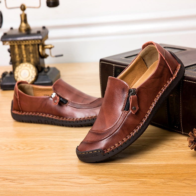 COMFYMORE™ Mens Handmade Side Zipper Casual Comfy Leather Slip On Loafers
