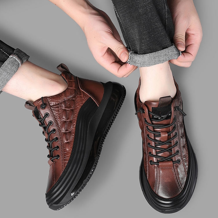 Comfymore™ Mens Crocodile Print Genuine Leather Non-slip Arch Support Casual Sneakers