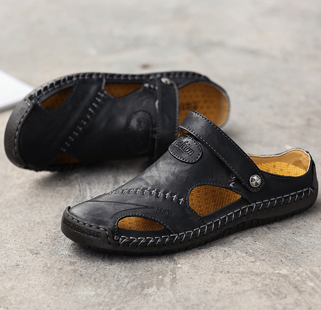 🔥Hot Sale🎁--50% OFF 🎉 Mens Casual Comfy Soft Sole Non-Slip Closed Toe Leather Sandals