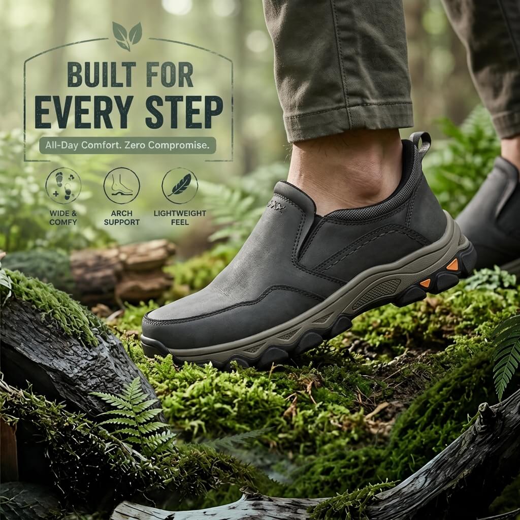 ⏰Promotion 50% OFF - Men's Genuine Leather Hands-Free Slip On Walking Shoes with Arch Support