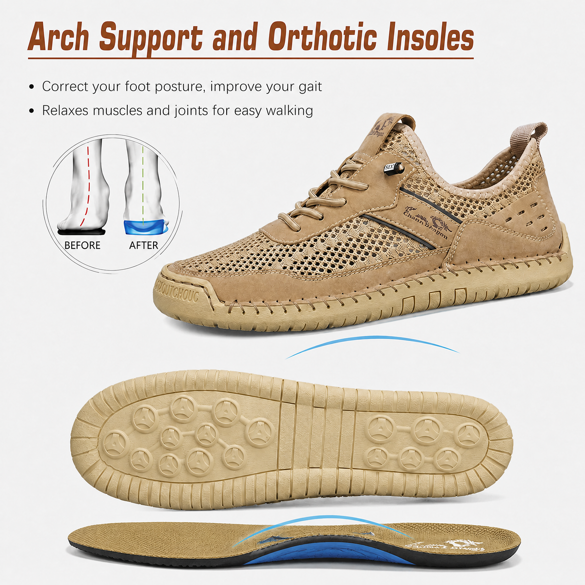 COMFYMORE® Men's Orthotic Arch Support Ultra-Breathable Mesh Casual Walking Shoes