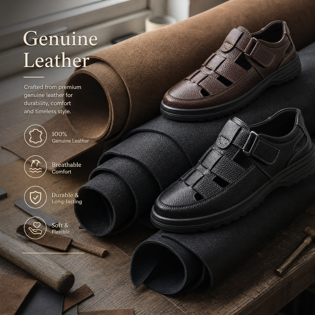Men's Genuine Leather Comfort Walking Sandals
