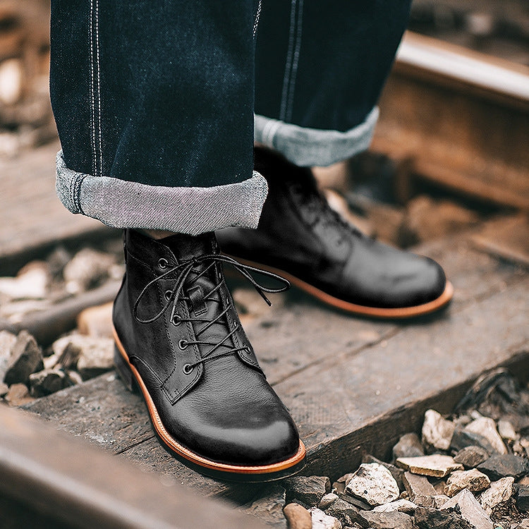 COMFYMORE™ Mens Genuine Leather Waterproof Non-slip Arch Support Hiking Casual Chukka Boots