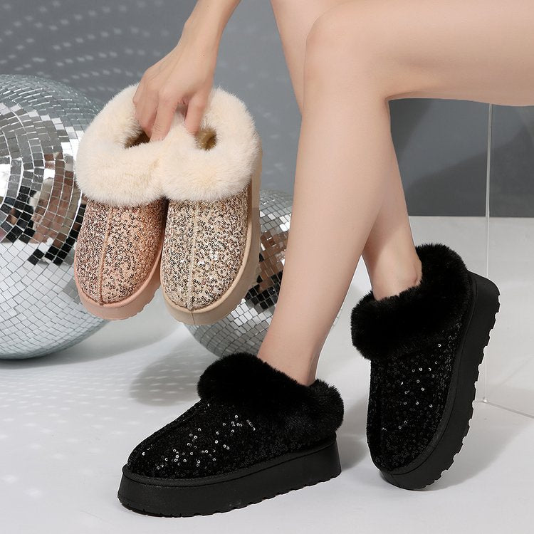 Indoor/Outdoor Thickened Sequined Comfortable Cotton Shoes