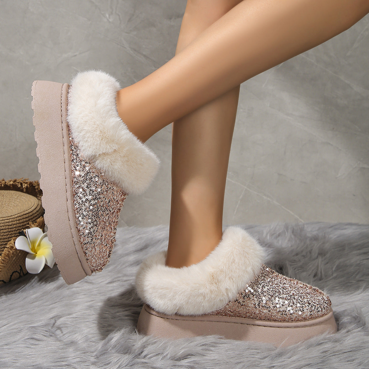 Indoor/Outdoor Thickened Sequined Comfortable Cotton Shoes