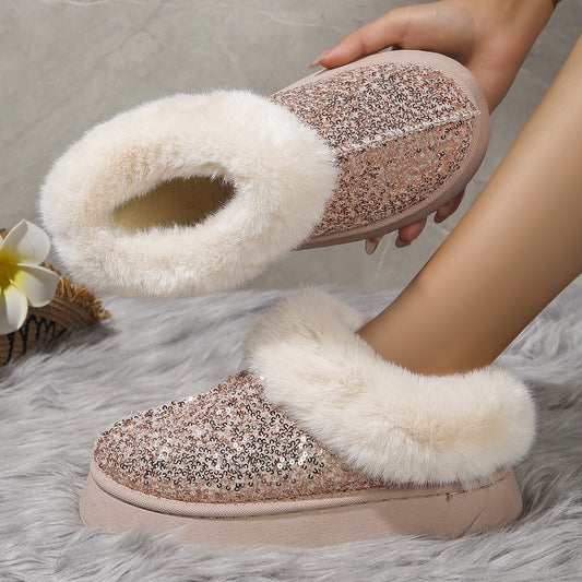 Indoor/Outdoor Thickened Sequined Comfortable Cotton Shoes