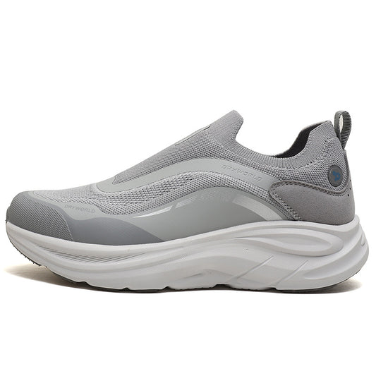 Light Gray Slip-On Running Style Shoes – Breathable Soft Sole Sneakers with Cushioning for Walking & Casual Wear