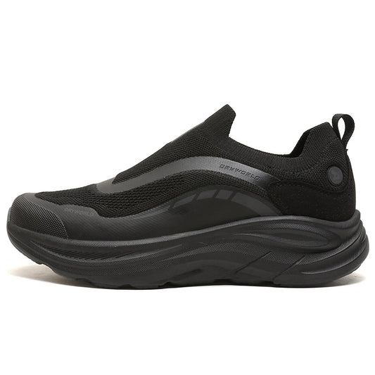 Black Slip-On Sneakers – Lightweight Breathable Walking Shoes with Soft Sole and Shock-Absorbing Support