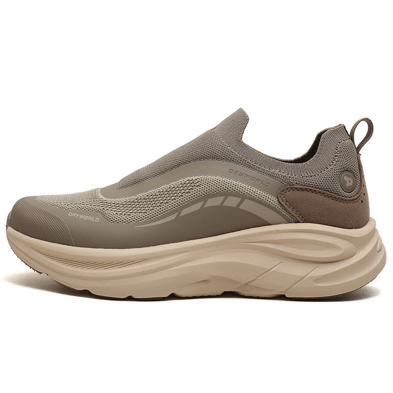 Khaki Beige Slip-On Walking Shoes – Breathable Shock-Absorbing Sneakers with Soft Cushioned Sole for Daily Wear