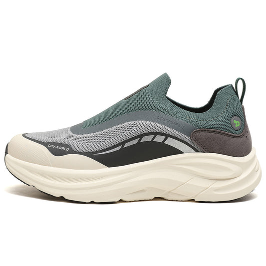 Gray Green Slip-On Walking Sneakers – Breathable Cushioned Shoes with Soft Sole and Wear-Resistant Outsole