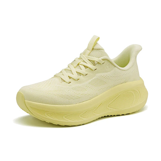 Butter Yellow Platform Sneakers – Lightweight Breathable Lace-Up Walking Shoes with Cushioned Sole