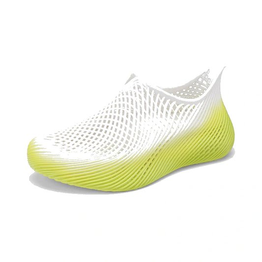 White & Lime Green Gradient Slip-On Water Shoes – Lightweight Breathable Quick-Dry Beach & Casual Shoes