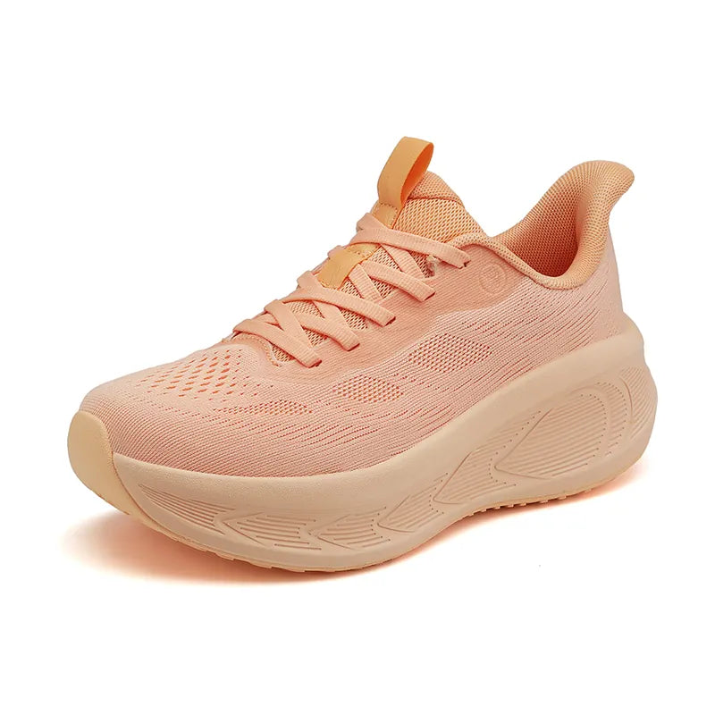 Peach Orange Platform Walking Sneakers – Lightweight Breathable Lace-Up Shoes with Cushioned Sole