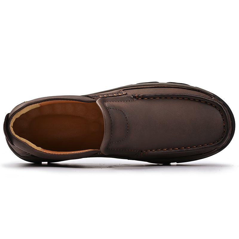 Men’s Orthopedic Wide-Fit Genuine Leather Slip-On Shoes – Supportive Comfort Loafers