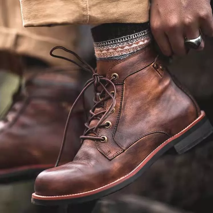 COMFYMORE™ Mens Genuine Leather Waterproof Non-slip Arch Support Hiking Casual Chukka Boots