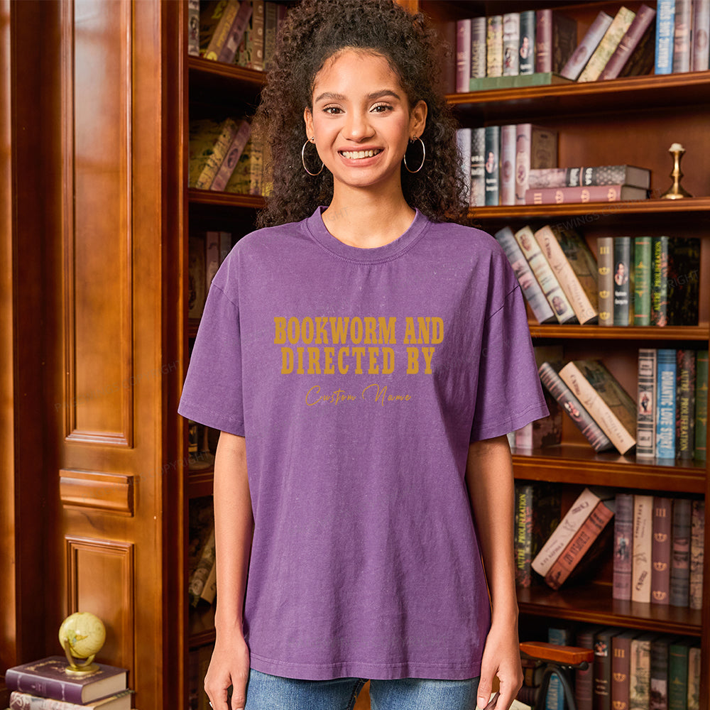 Pagewings Personalized Name Bookworm and Midnight Reader Unisex Washed T-shirt