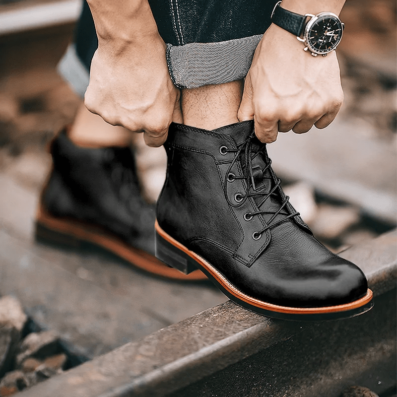 COMFYMORE™ Mens Genuine Leather Waterproof Non-slip Arch Support Hiking Casual Chukka Boots