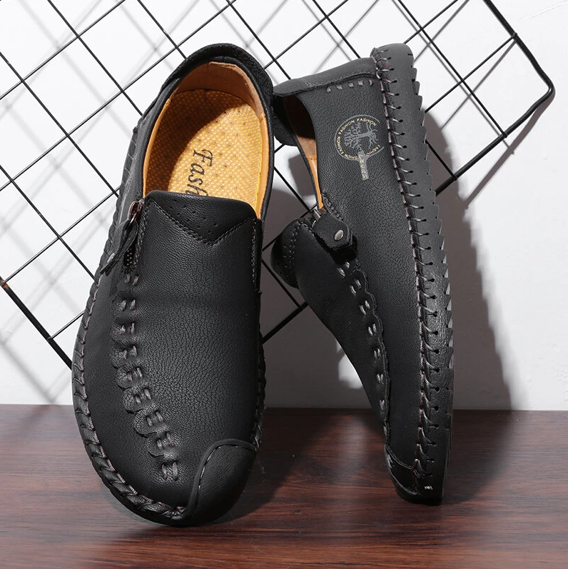 🔥Hot Sale🎁--40% OFF 🎉 Men Hand Stitching Vintage Casual Comfy Soft Sole Zipper Slip On Leather Loafers