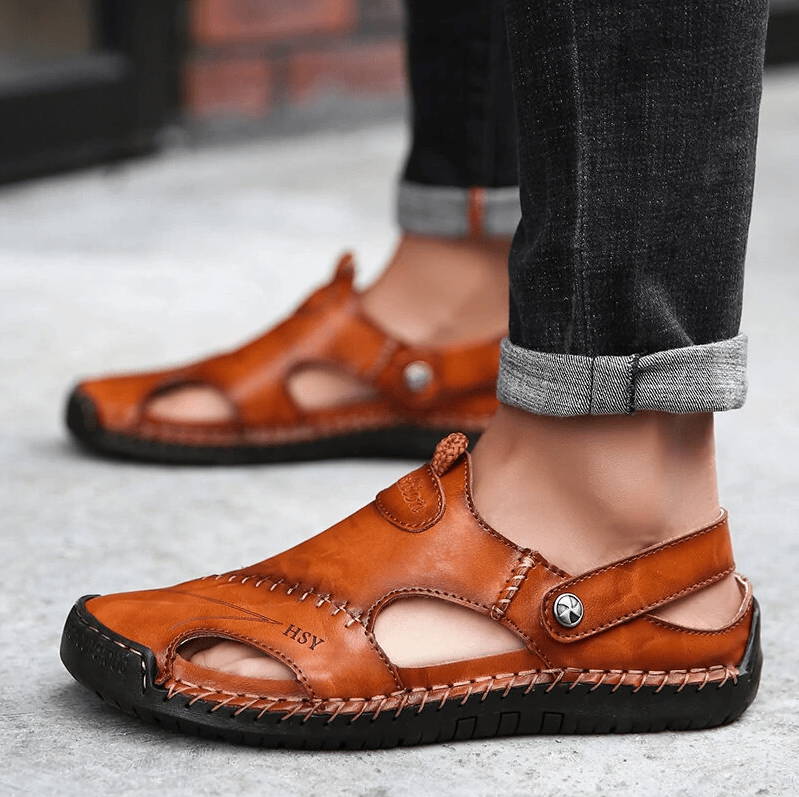 🔥Hot Sale🎁--50% OFF 🎉 Mens Casual Comfy Soft Sole Non-Slip Closed Toe Leather Sandals