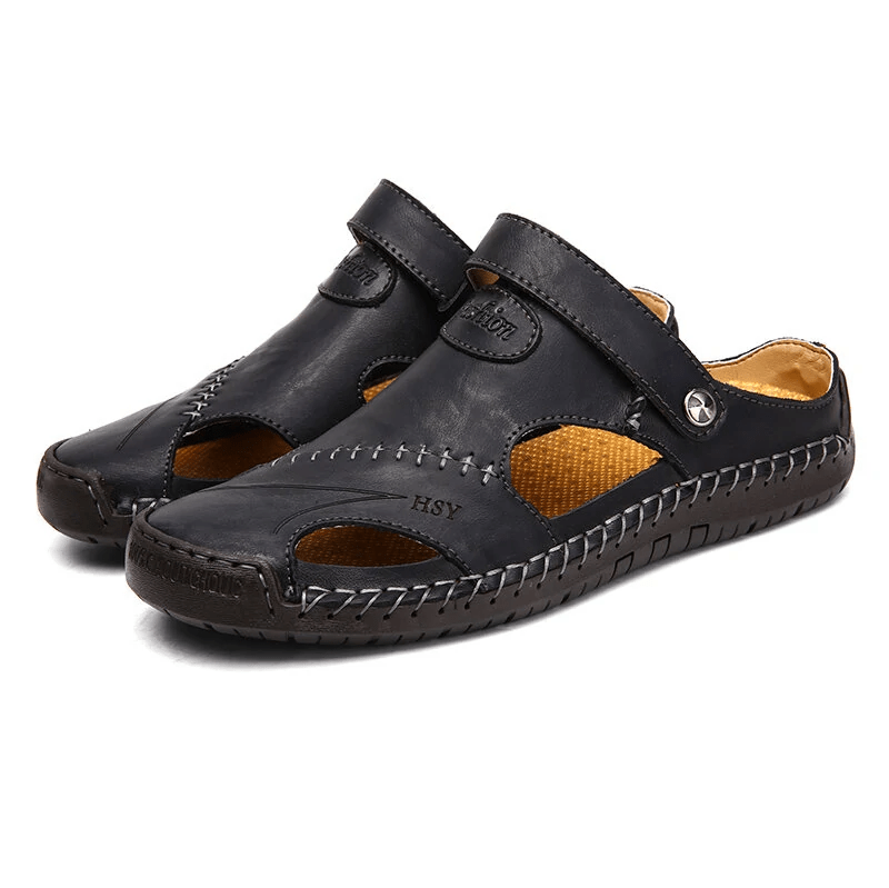🔥Hot Sale🎁--50% OFF 🎉 Mens Casual Comfy Soft Sole Non-Slip Closed Toe Leather Sandals