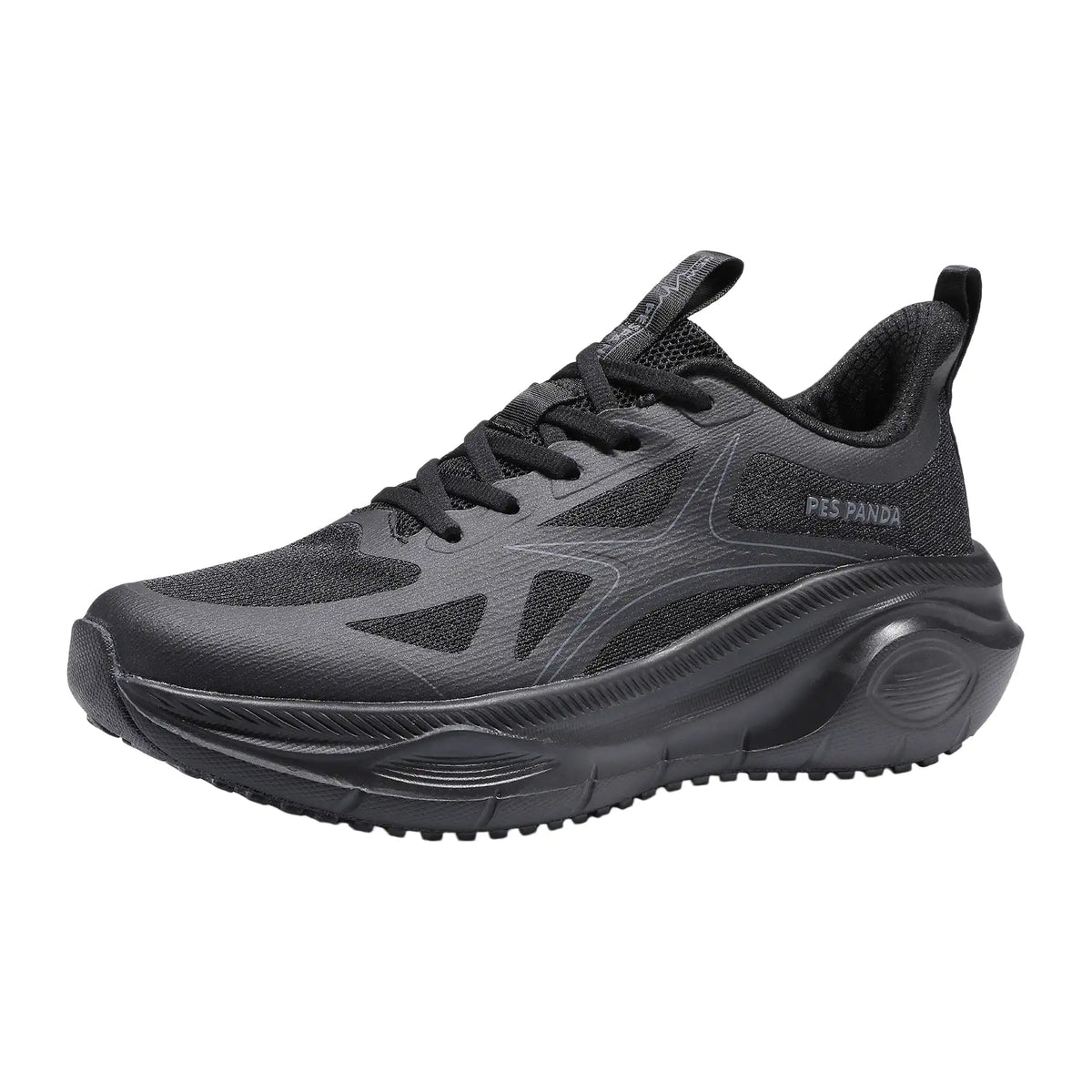 Black Breathable Running Sneakers – Soft Sole Shock-Absorbing Walking Shoes with Durable Wear-Resistant Outsole - oscloudgo