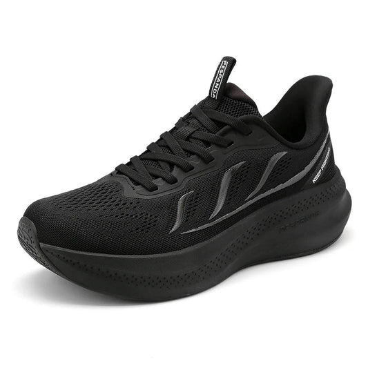 Black Lightweight Running Shoes – Breathable Shock-Absorbing Walking Sneakers with Wear-Resistant Cushioned Sole - oscloudgo