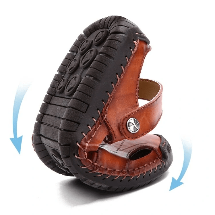 🔥Hot Sale🎁--50% OFF 🎉 Mens Casual Comfy Soft Sole Non-Slip Closed Toe Leather Sandals