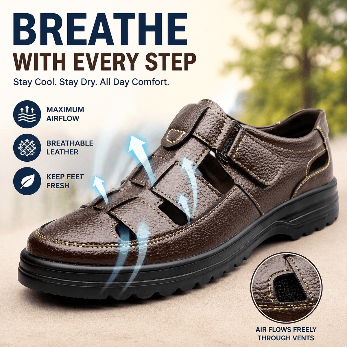 Men's Genuine Leather Comfort Walking Sandals