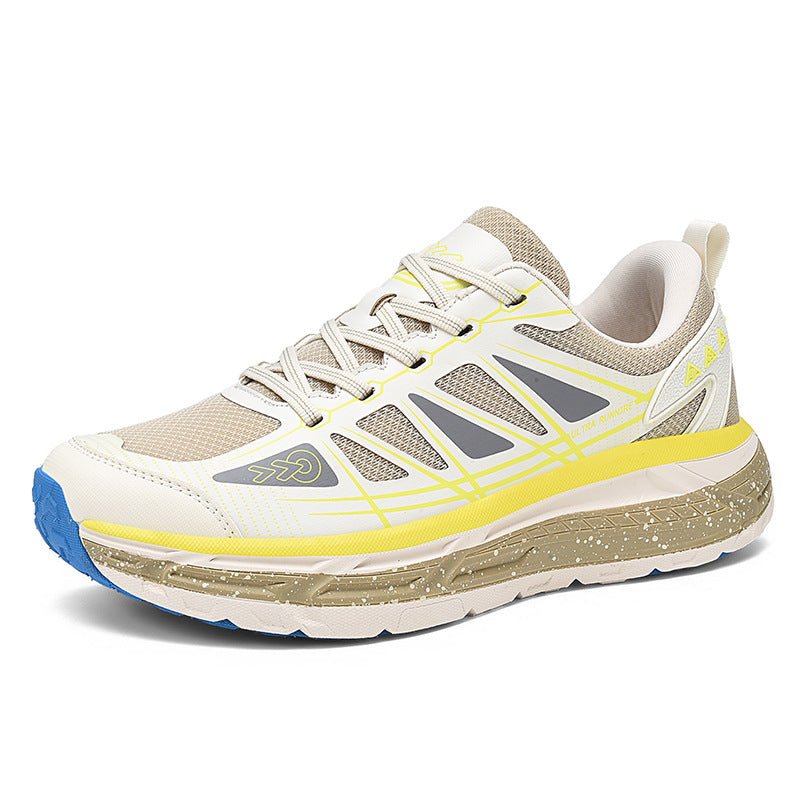 Cream & Neon Yellow Breathable Running Shoes – Lightweight Shock-Absorbing Sneakers with Soft Cushioned Sole for Walking & Daily Wear - oscloudgo