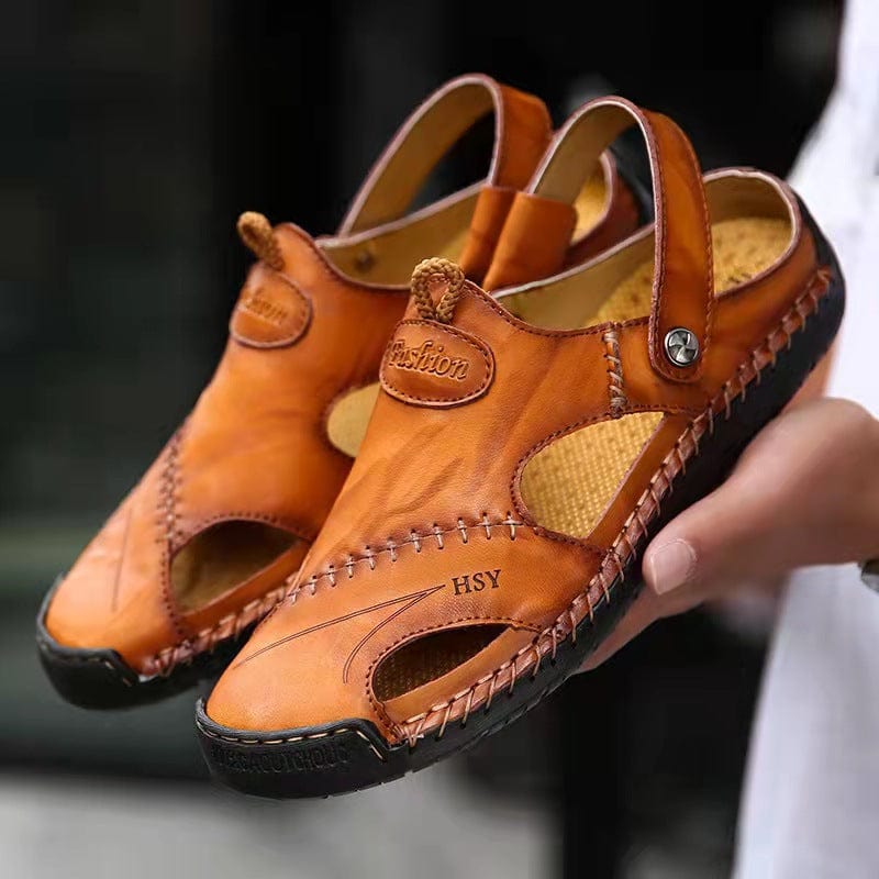 🔥Hot Sale🎁--50% OFF 🎉 Mens Casual Comfy Soft Sole Non-Slip Closed Toe Leather Sandals