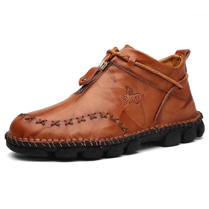 Comfymore™ Mens Hand Stitching Non-Slip Soft Sole Genuine Leather Ankle Chukka Boots