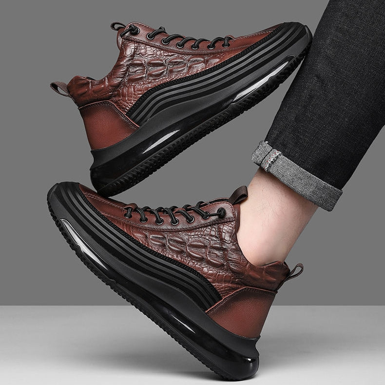 Comfymore™ Mens Crocodile Print Genuine Leather Non-slip Arch Support Casual Sneakers