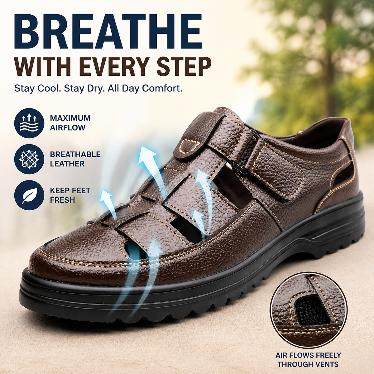 Men's Genuine Leather Comfort Walking Sandals