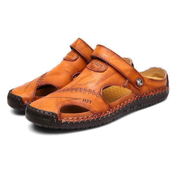 Men Hand Stitching Soft Outdoor Closed Toe Leather Sandals